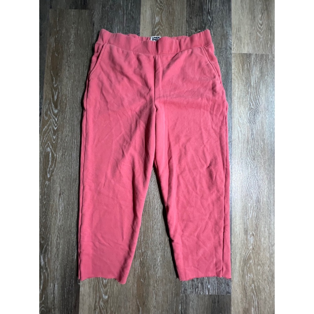 Lands End Sweatpants Womens M 10-12 Pink Serious Sweats Crop Raw Hem Joggers